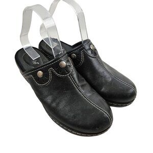 Bjorndal Shoes Womens 9 Seneca Black Leather Slip On Clog Casual Comfort